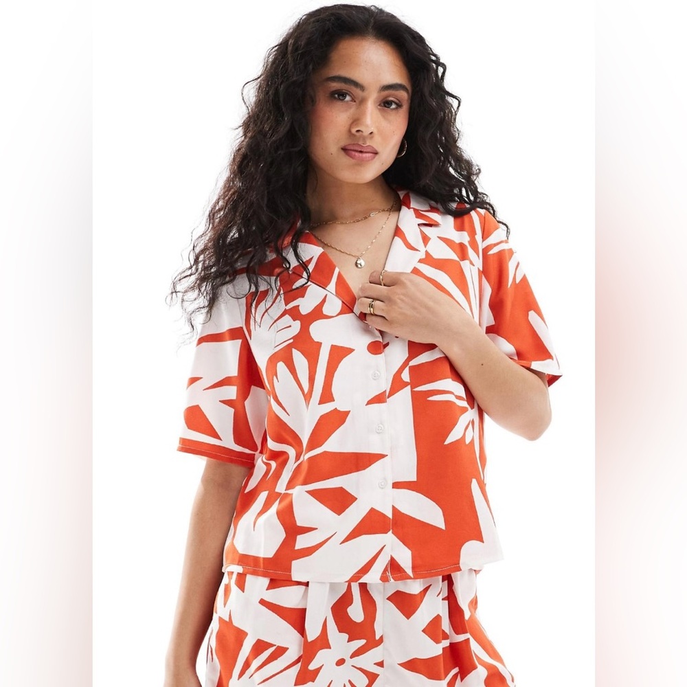 ASOS Orange Abstract Floral Bowling Shirt
